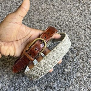 Trafalgar Mens Belt Brown Tan Webbed Leather Gold Plate Buckle Size 38 Stretch